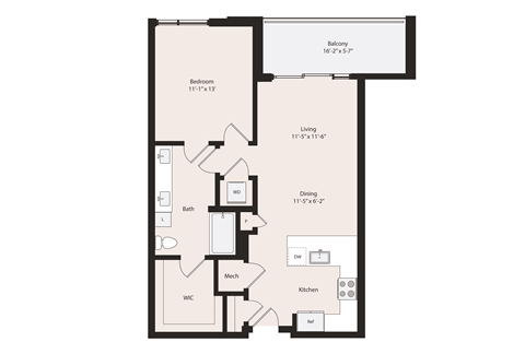 Deco A1-1 Floor Plan 1 Bedroom 1 Bathroom 783 square feet